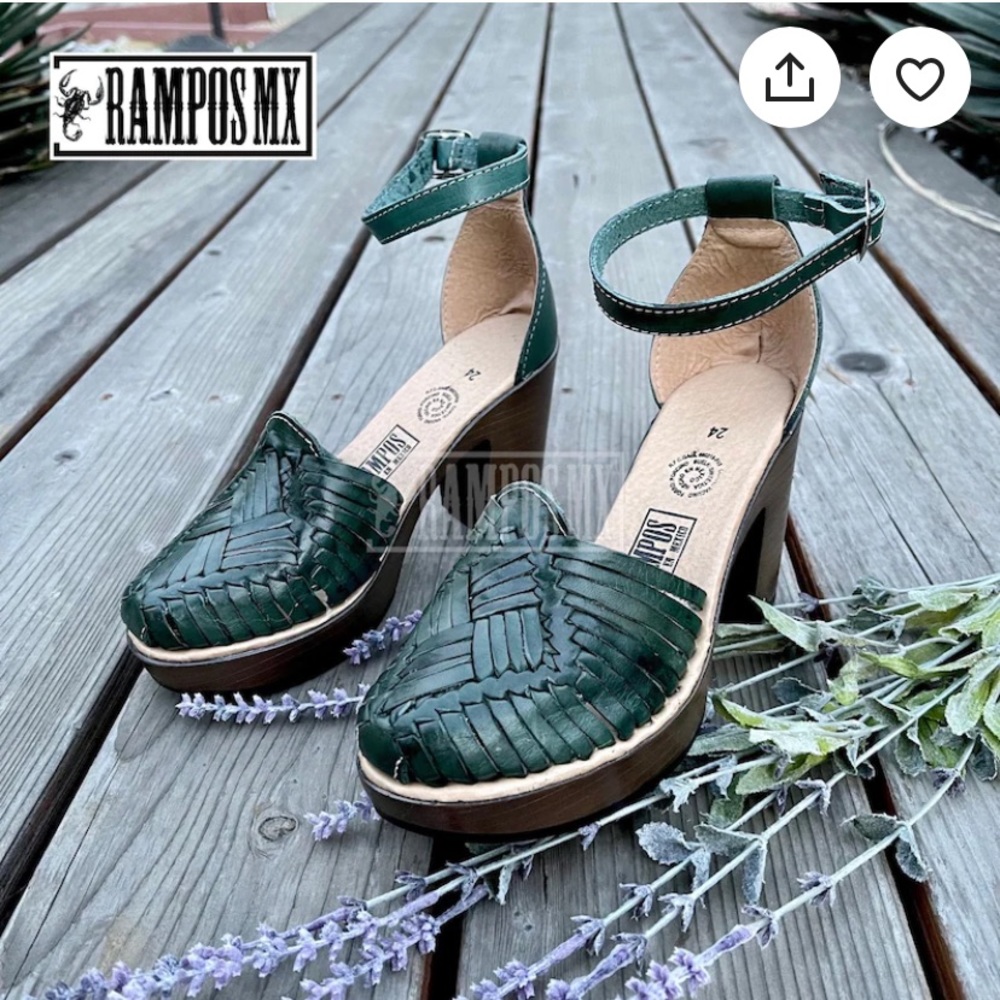 Green platform heel huarache sandals